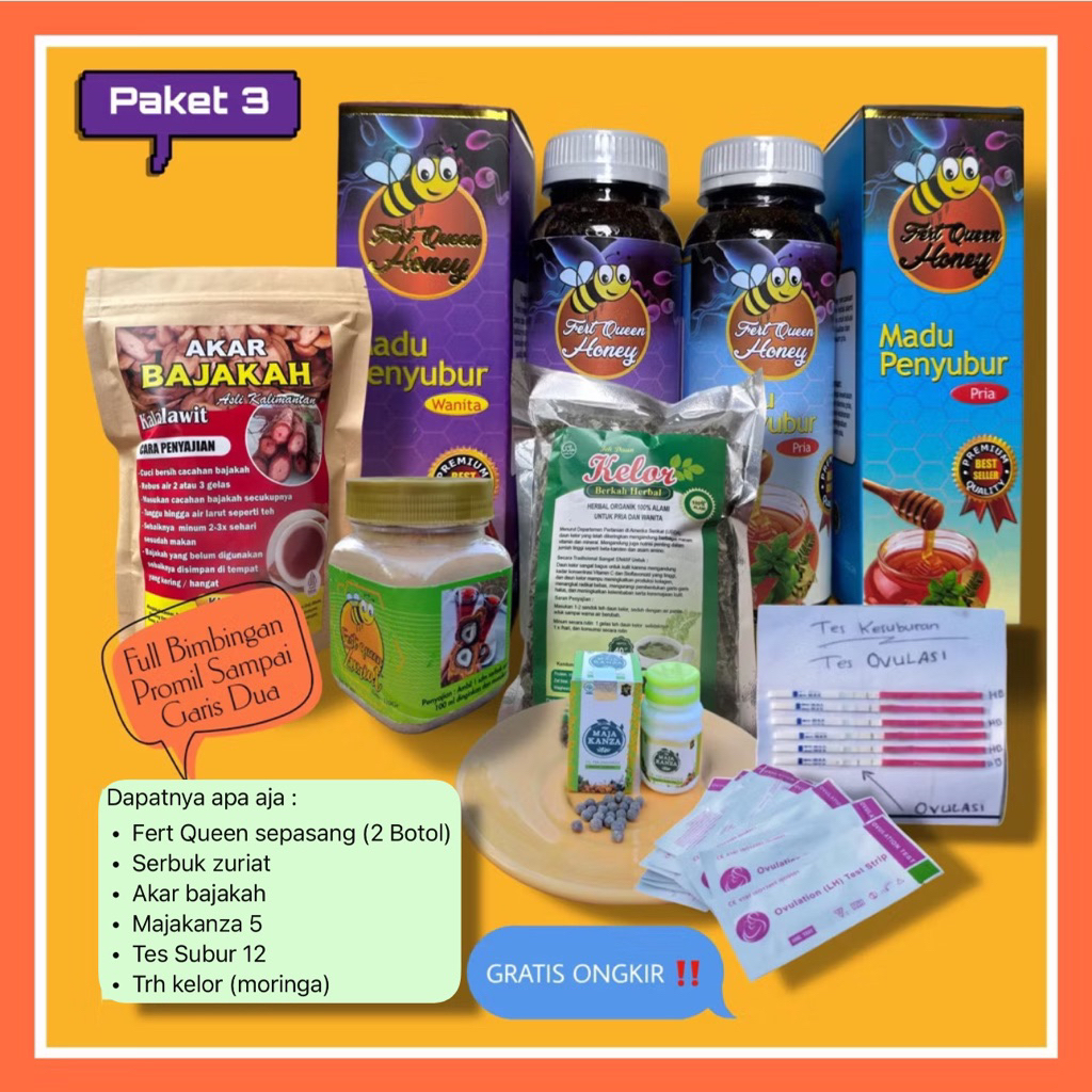 New PAKET 3 PROMIL /MADU FERT QUEEN HONEY ASLI MURNI SARANG HUTAN KADO HAMPERS NIKAHAN