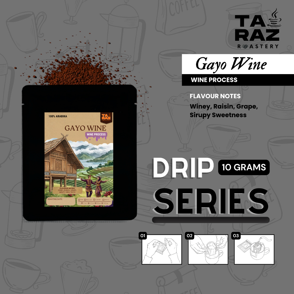 Kopi Drip Bag Taraz Roastery Arabika Aceh Gayo Wine Process - Winey Grape (10g)