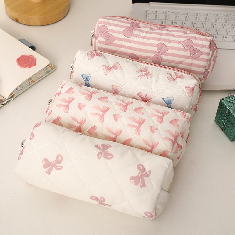 KIKARU.ID - Pencil Case kotak pensil Pouch motif pita untuk makeup travel coquette ribbon aesthetic 