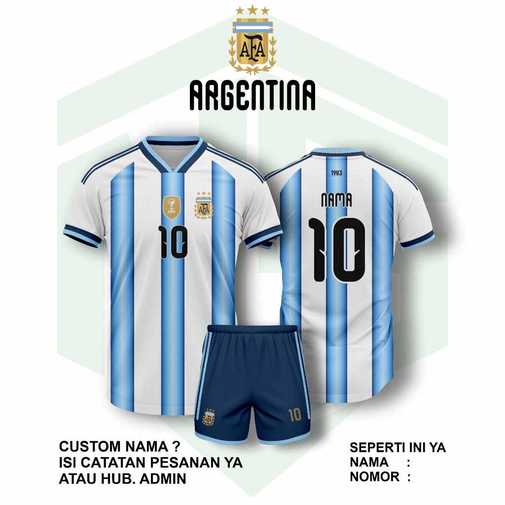JERSEY BOLA ARGENTINA HOME PATCH PILDUN Gratis Nama Set & No Punggung FULL PRINTING SUPORTER