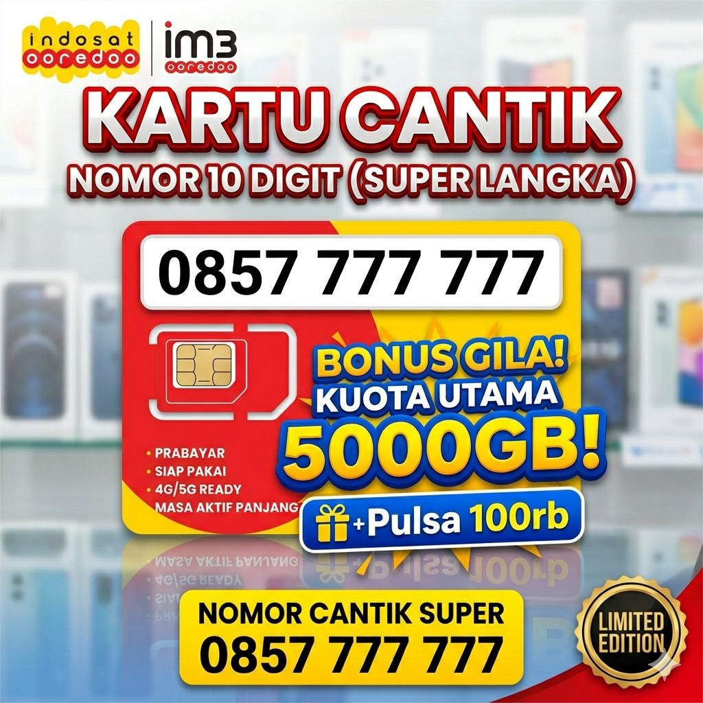Kartu IM3 Indosat Nomor Cantik 10 Digit | Bonus Kuota Utama & Pulsa | Ready