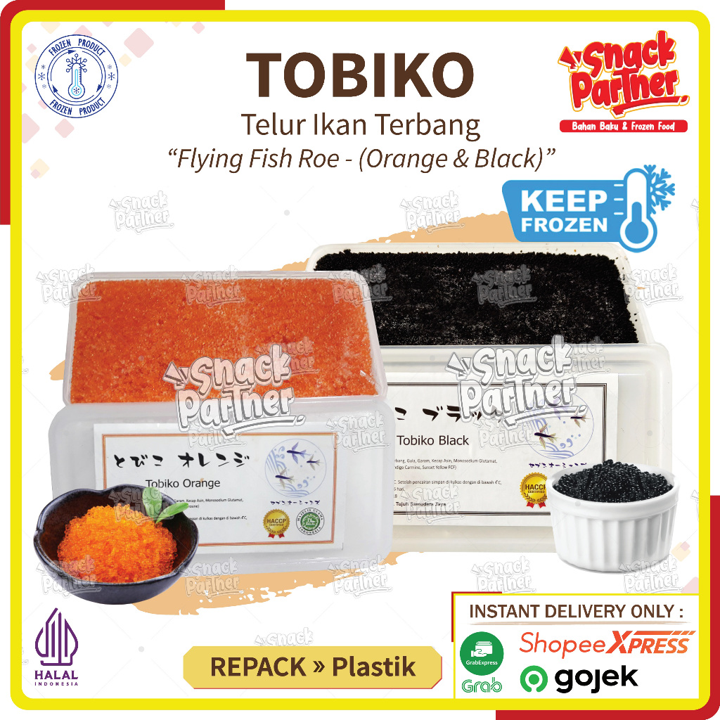TOBIKO PREMIUM ORANGE & BLACK Repack 50 100 GR (PENGIRIMAN INSTANT ONLY) - Telur Ikan Terbang Flying