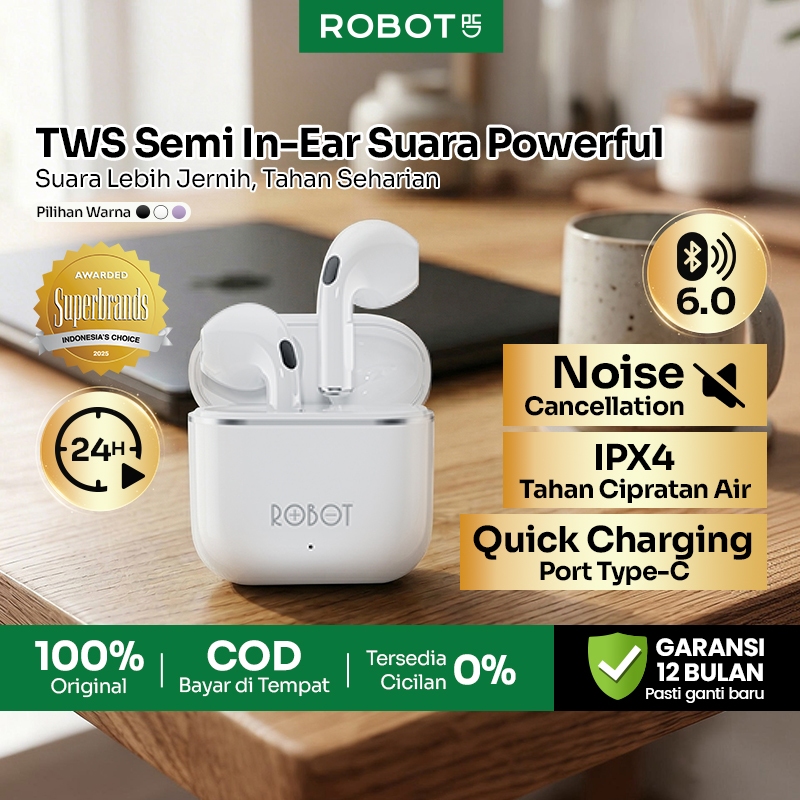 [ TERLARIS ] ROBOT Earbuds Wireless Bluetooth 5.3 TWS Airbuds Bass Kuat Low Latency Smart Touch Cont