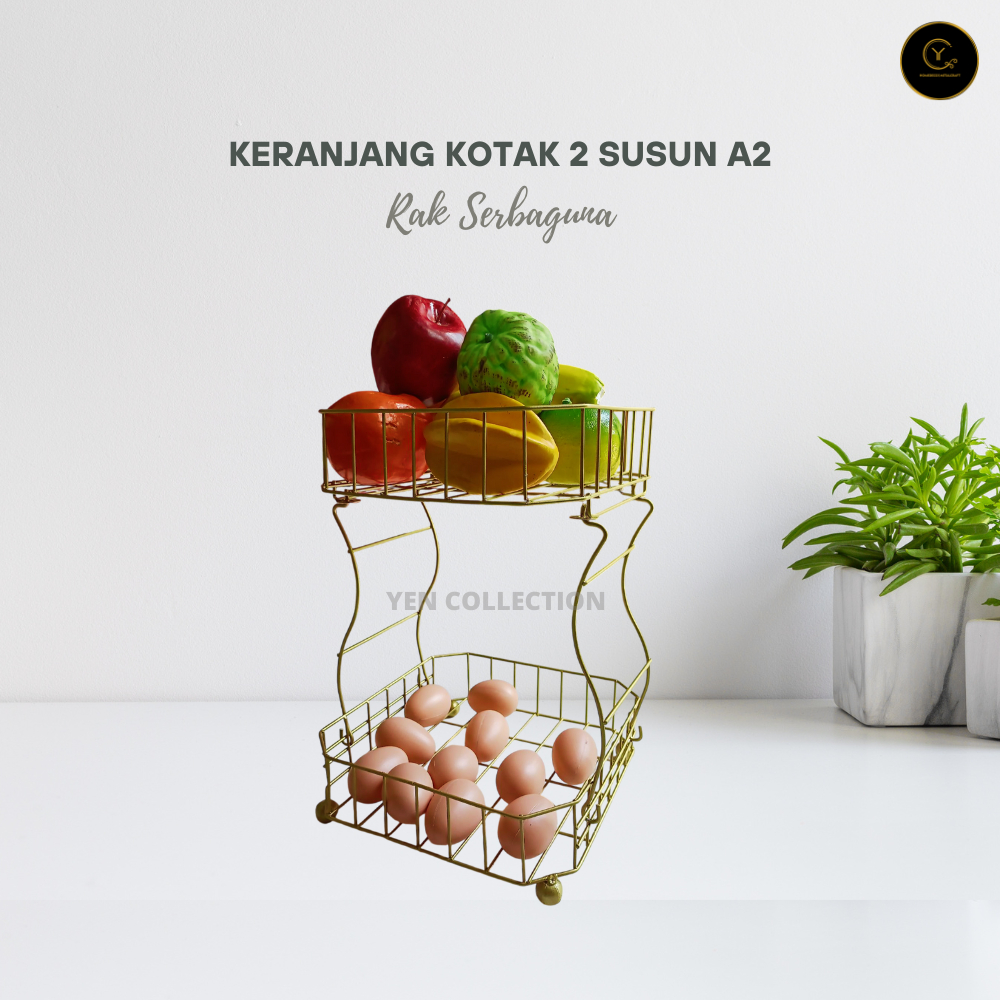 Yen Keranjang Kotak 2 Susun A2 Keranjang Besi Serbaguna