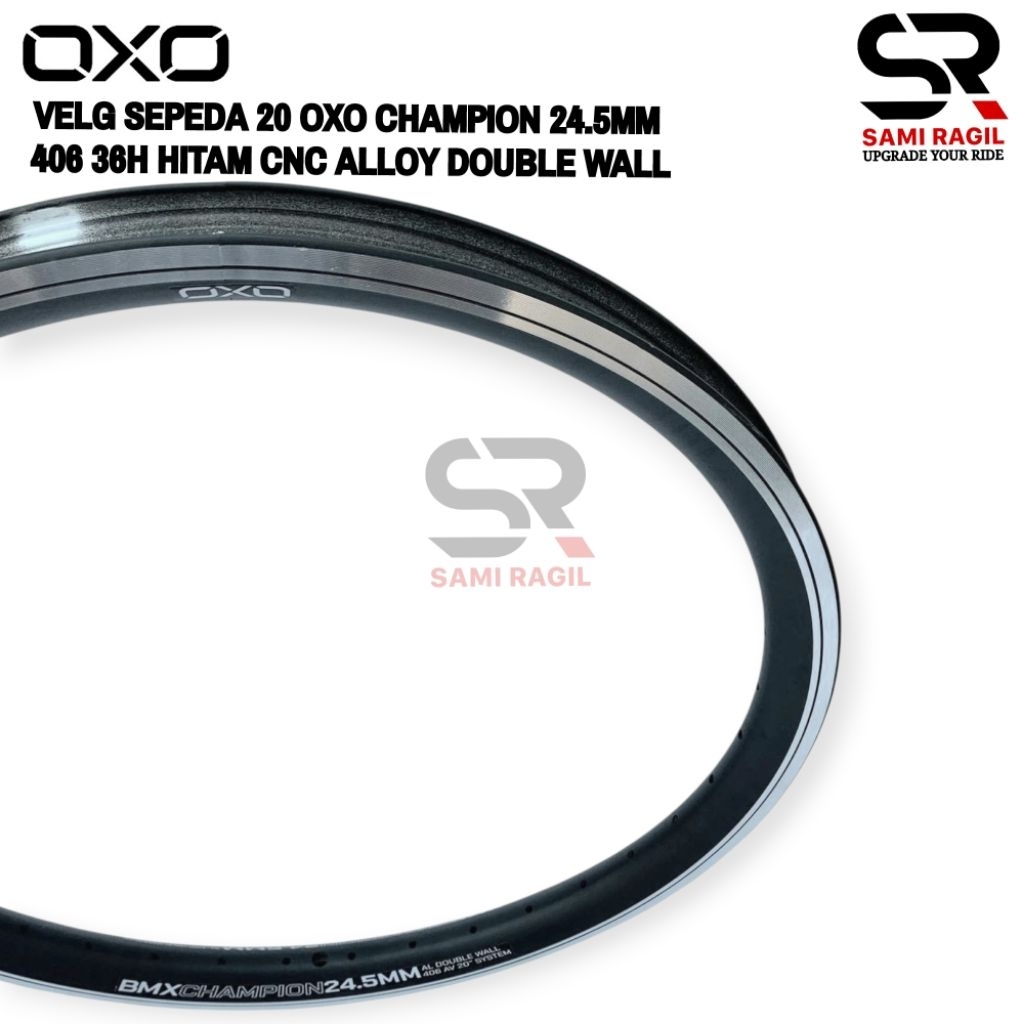 VELG SEPEDA 20 OXO CHAMPION 24.5MM 406 LUBANG 36 HOLE 36H HITAM CNC ALLOY DOUBLE WALL RIM RIMS BMX S