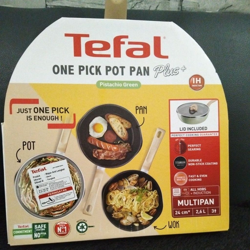 Tefal one pick pot pan plus pistachio green isi pot pan wok