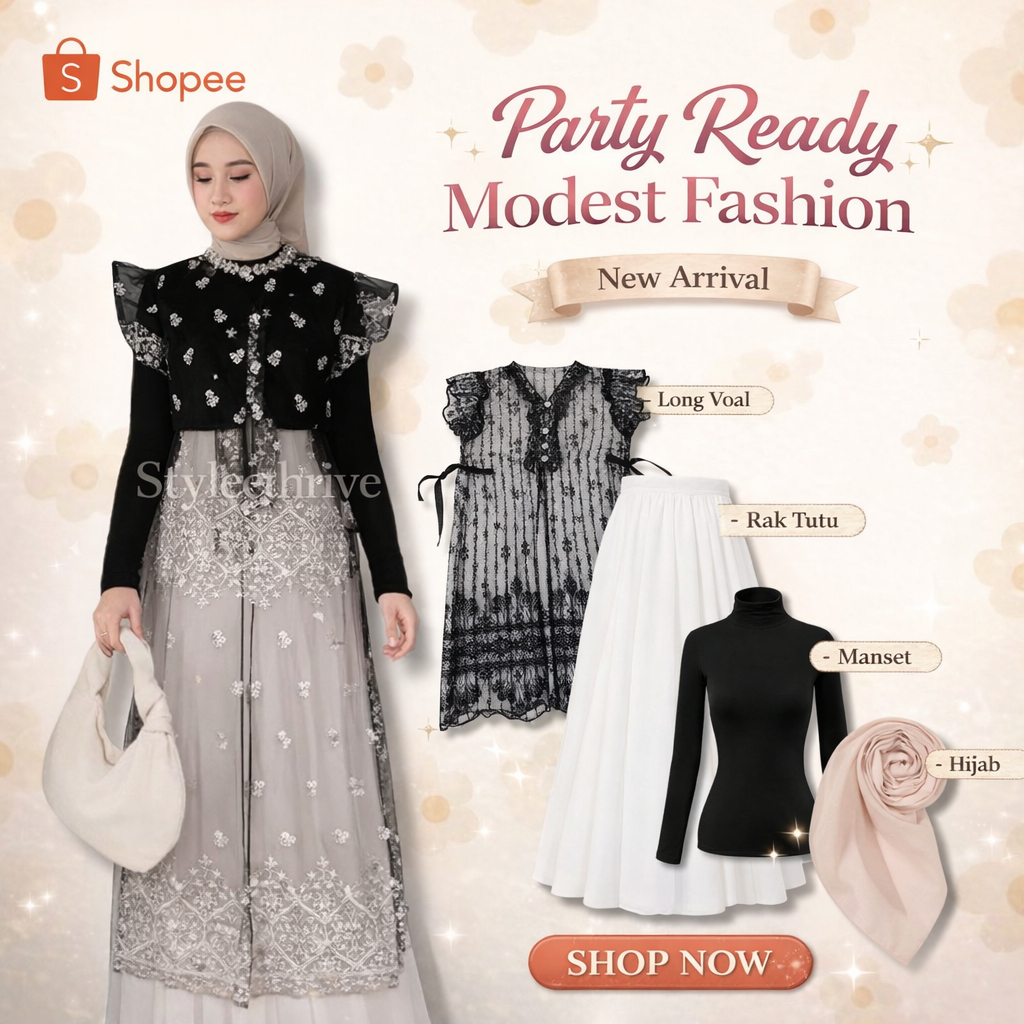 Oneset Outfit Kondangan Long vest (Hijab, Kaos, Outer, Rok Tutu) Set Kekinian Remaja