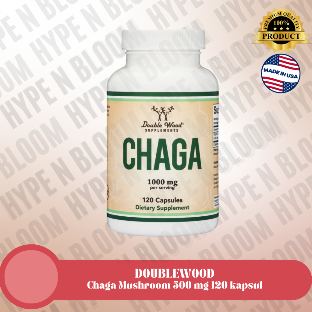 Chaga Mushroom 1000 mg isi 120 Double Wood Supplement extract jamur anti kanker powder lingzhi bubuk