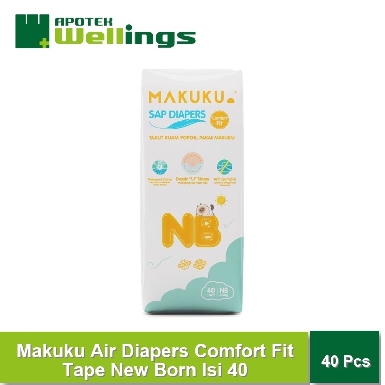 Wellings Makuku Air Diapers Comfort Fit Tape New Born Isi 40