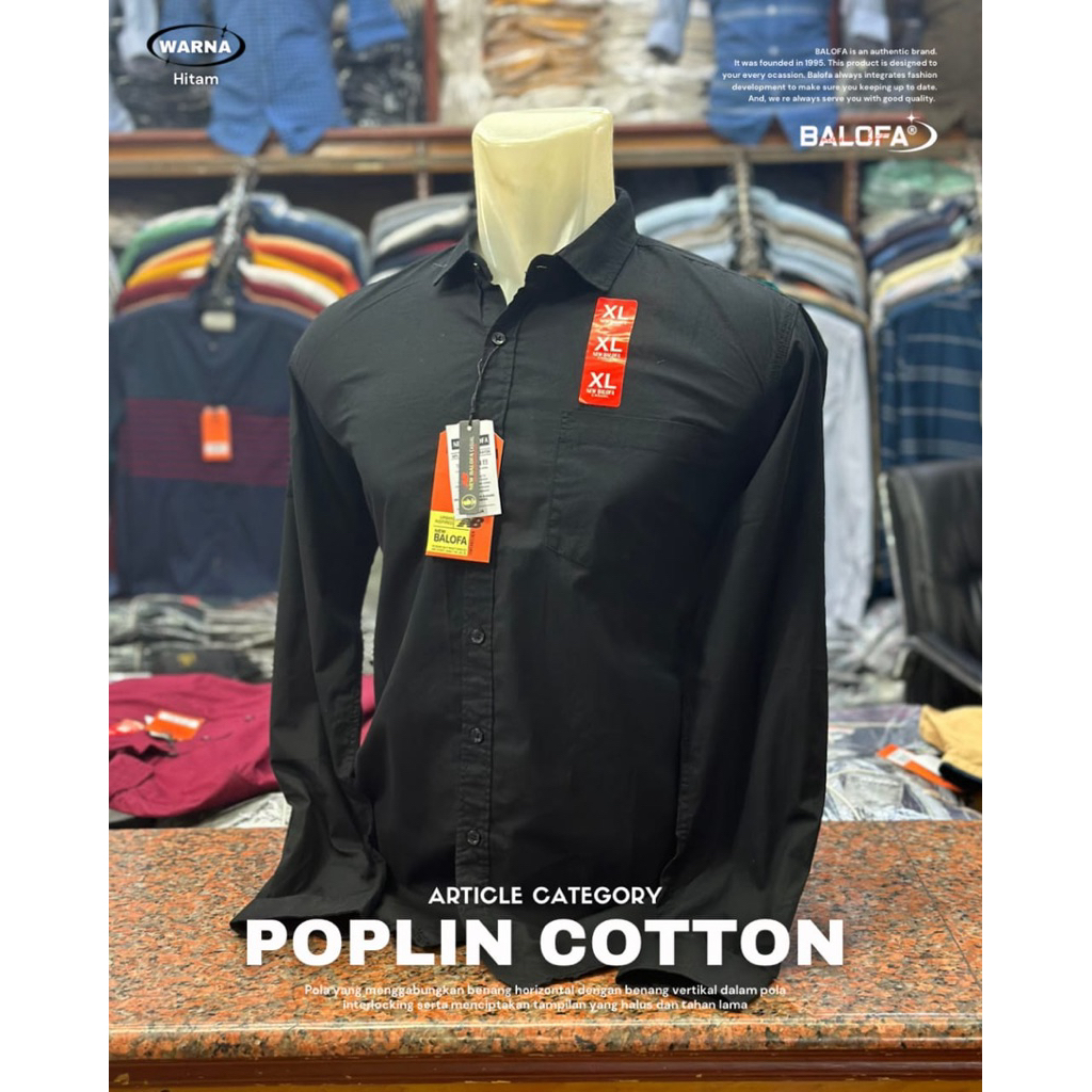 Balofa Kemeja Cotton Basic Casual Pria Lengan Panjang
