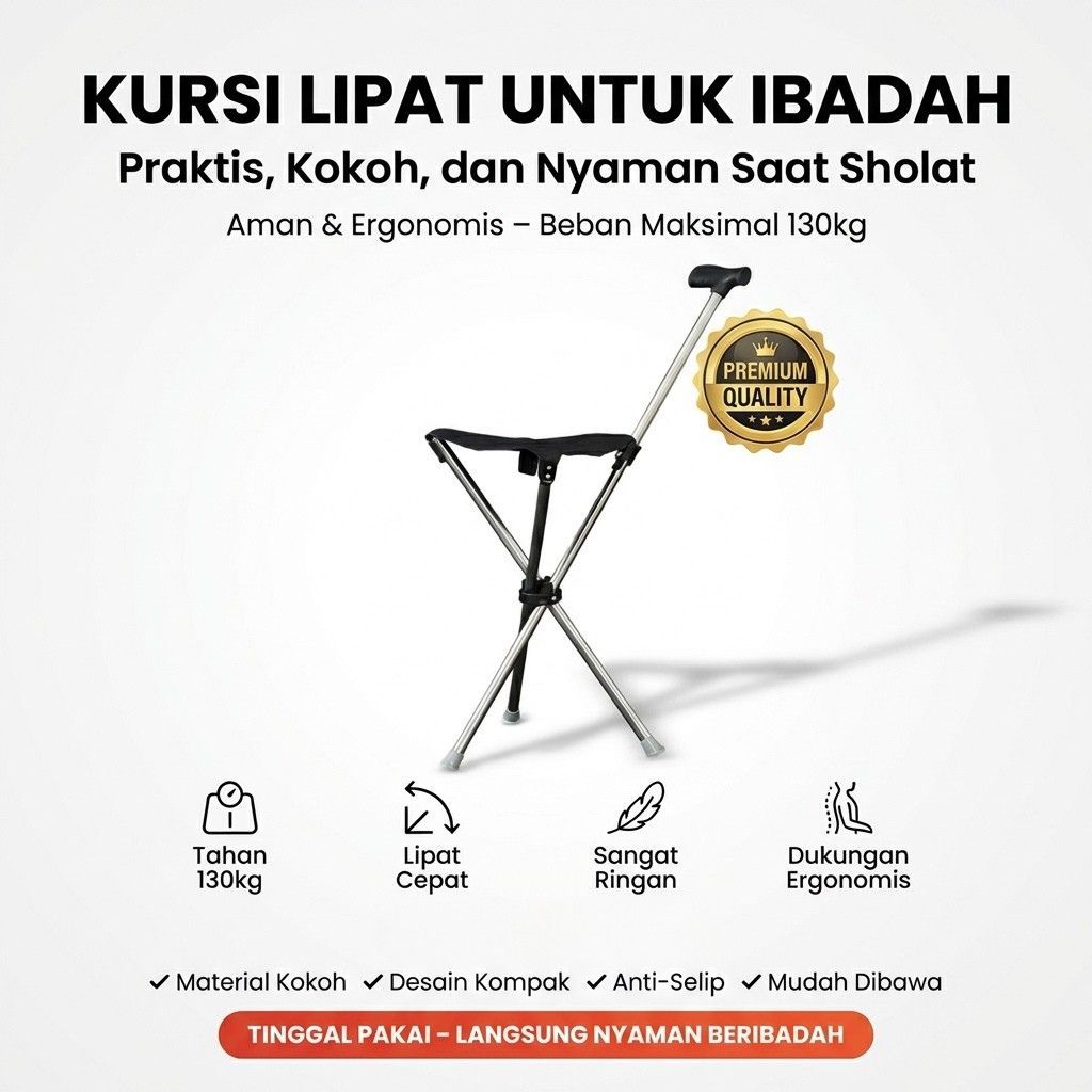 Kursi Lipat Sholat Portable | Kursi Lipat Ibadah Praktis untuk Masjid & Musholla