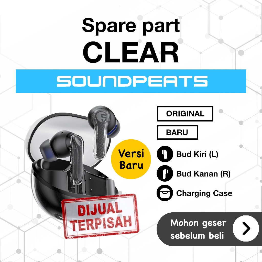 [SPAREPART | NEW] SoundPEATS Clear Replacement | Earbud kiri kanan saja | Charging case saja | Baru 