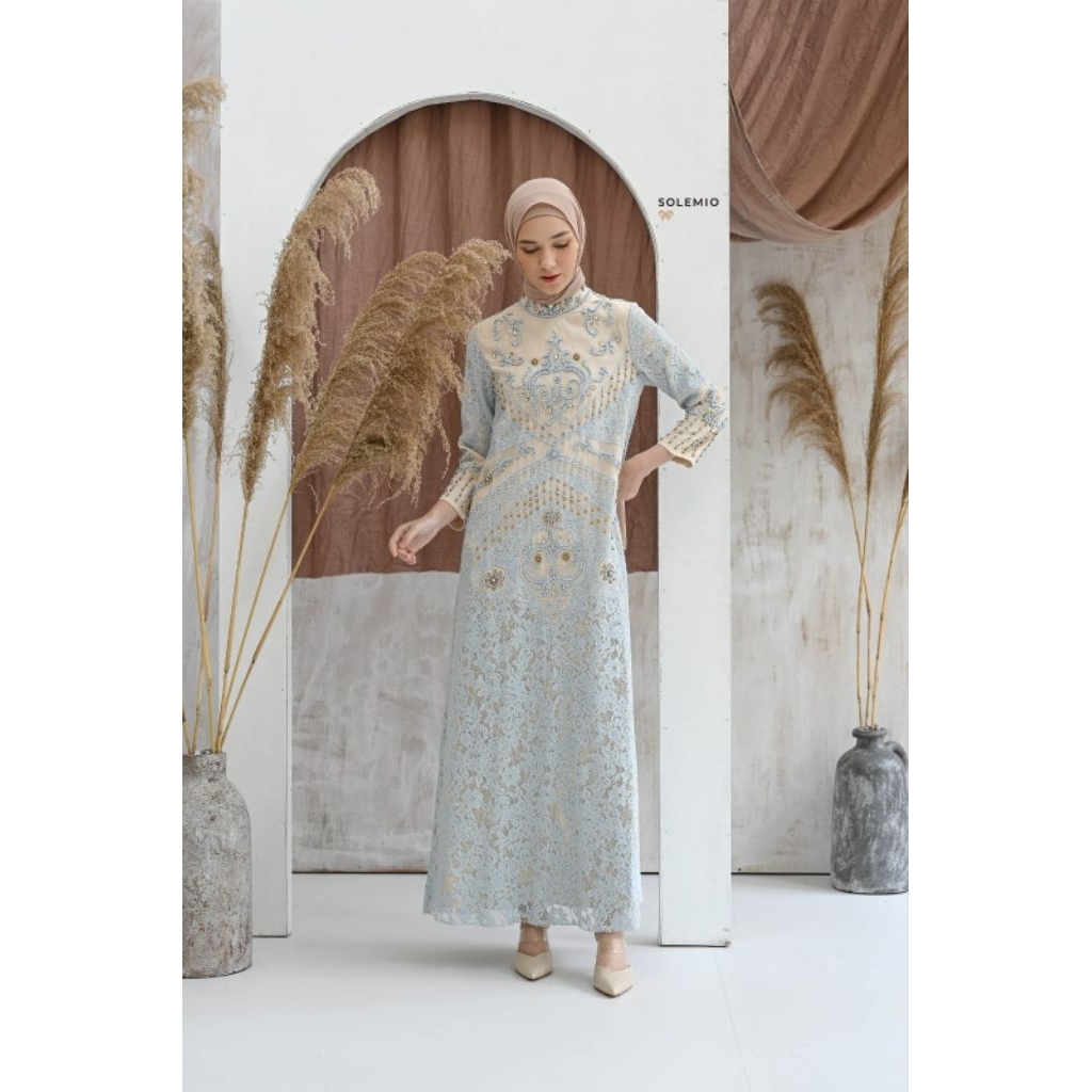 SOLEMIO MAXIDRESS / TERUSAN PANJANG / BAJU PESTA / GAUN PANJANG MUSLIM / GAMIS BRUKAT IMPORT
