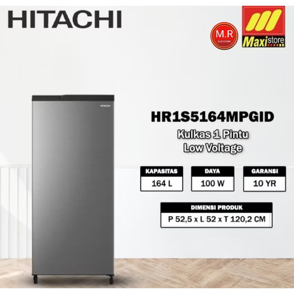 KULKAS 1 PINTU HITACHI HR1S5164MPGID 181 liter