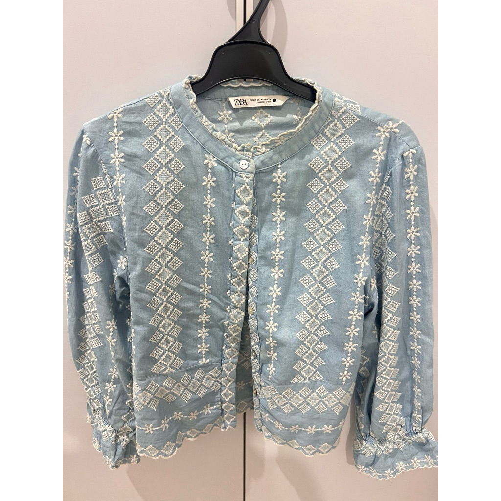 ZARA Embroidered Blouse (Light Blue)