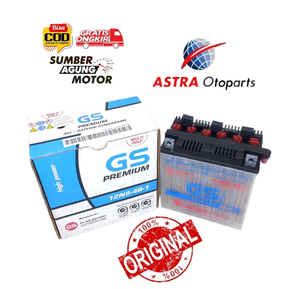 AKI ACCU BATERAI BASAH THUNDER 125 BAJAJ PULSAR VESPA ET4 12N9-4B12V-9AH GS ASTRA