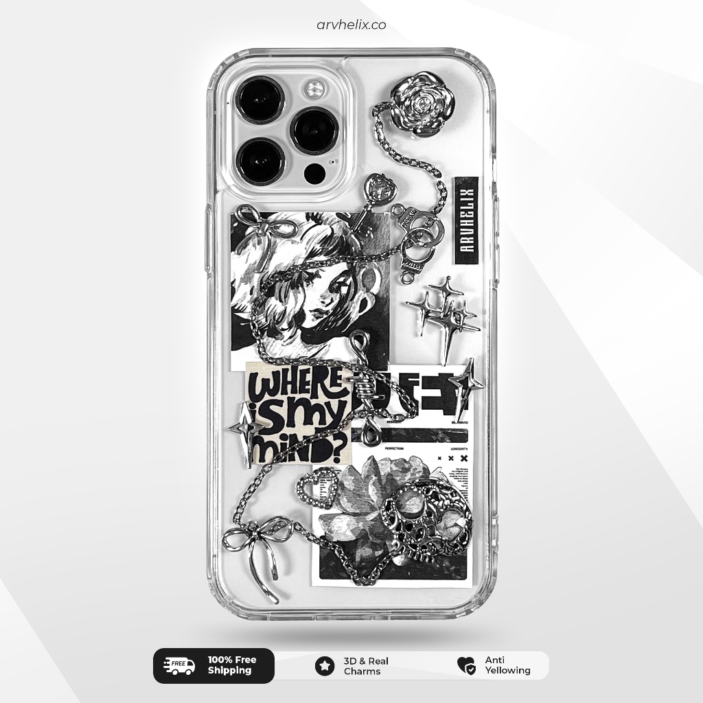 ARVHELIX - WHERE IS MY MIND? Cewek Pita Ribbon Case HP Resin Akrilik Motif Unik Gothic Y2K Casing Be