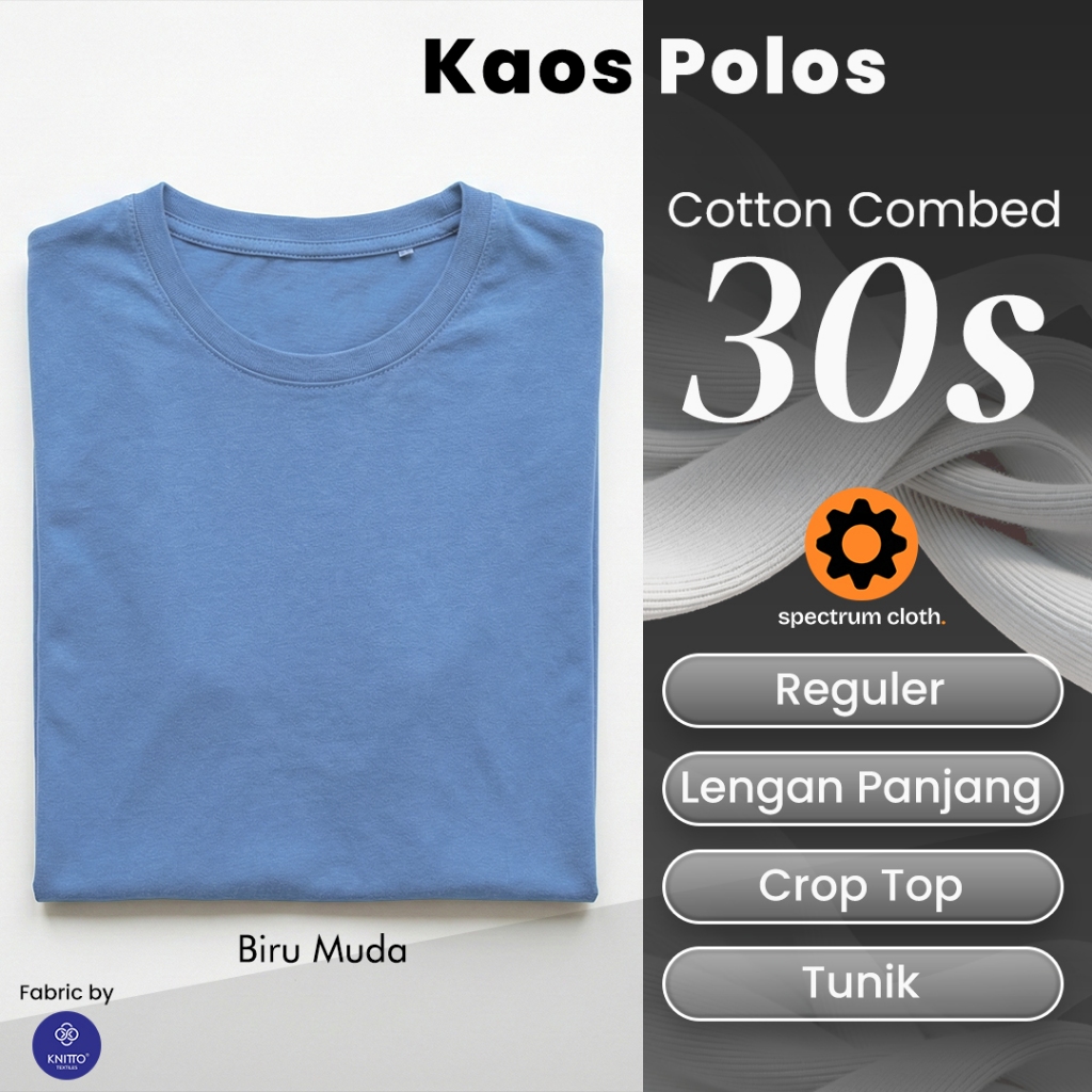 Kaos Polos Cotton Combed 30s Warna BIRU MUDA Model Reguler I Lengan Panjang I Crop Top I Tunik I Spe