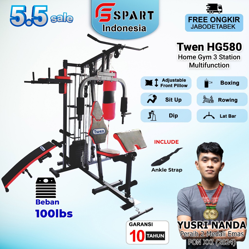 Home Gym Twen HG580 Homegym 3 Sisi Alat Olahraga Alat Gym Set Alat Fitnes Leg Press