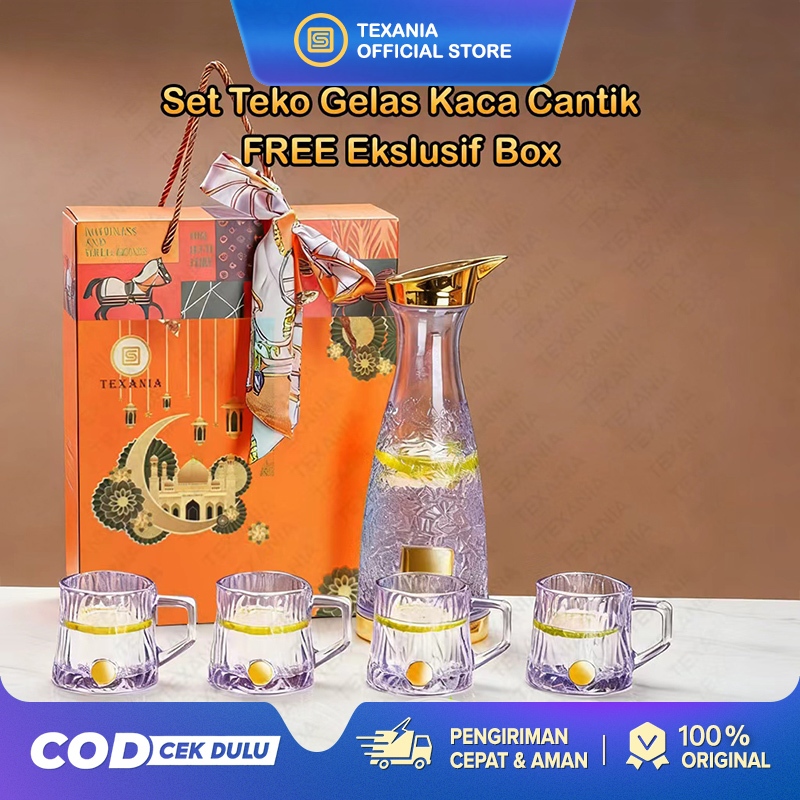 [Ramadan Lebaran ]TEXANIA HAMPERS LEBARAN Set Teko Gelas Kaca Premium Elegan Free Box Eksklusif