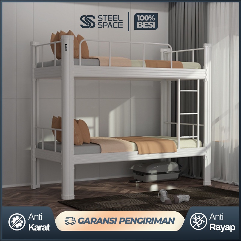 Ranjang Susun Besi 2 Tingkat Tempat Tidur Tingkat Minimalis Kuat Anti Karat Dipan Kasur Asrama