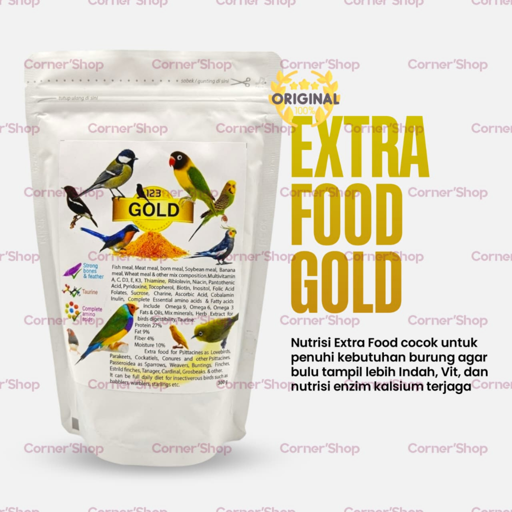 Gold By 123 Premium EF - Nutrien Extra Fooding Pakan Burung Pleci Murai Kenari FInch Lovebird