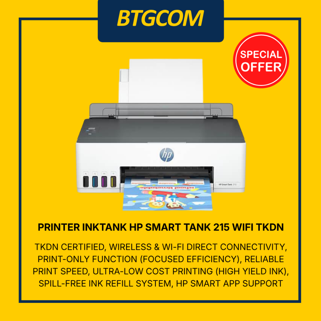 PRINTER HP SMART TANK 215 PRINT ONLY WIRELESS WIFI USB COLOR TKDN