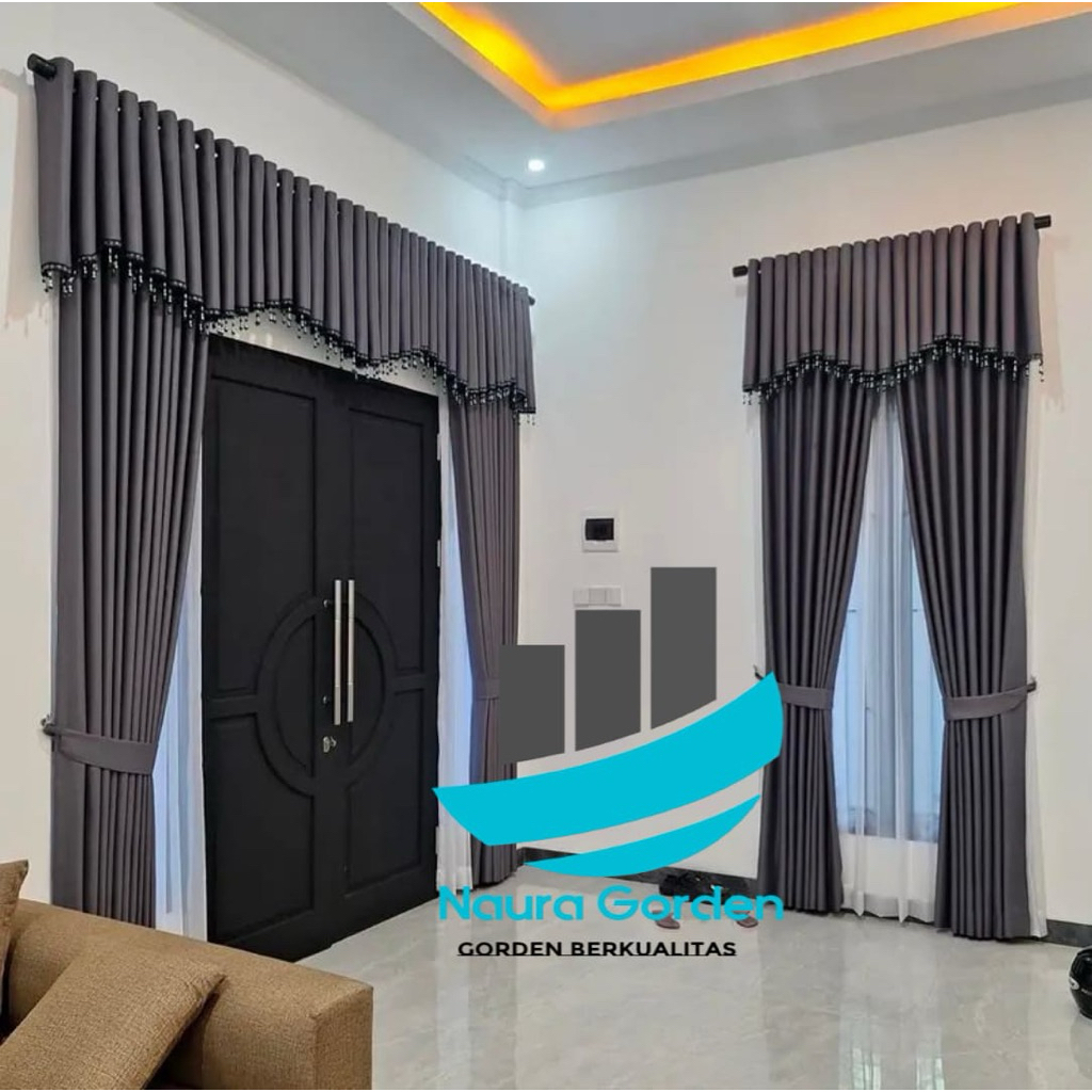 Gorden Poni satu set jendela pintu tengah kupu tarung Lebar 3meter Blackout import polos