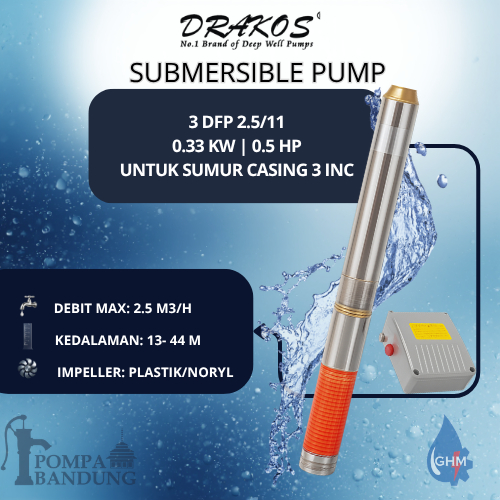 Drakos Submersible Pump 3DFP 2.5/11- 0.5 HP