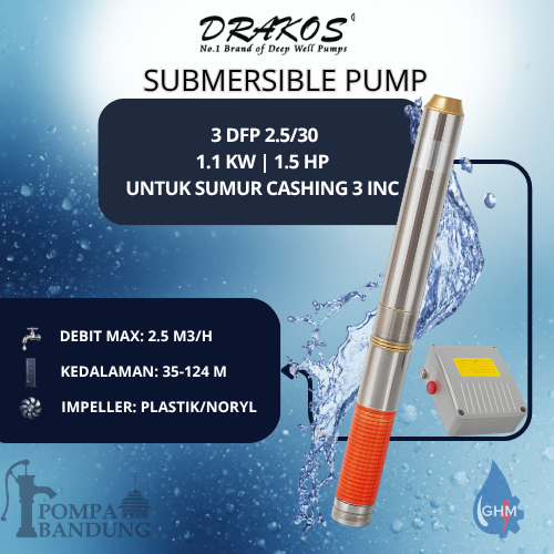 Drakos Submersible Pump 3DFP 2.5/30 - 1.5 HP