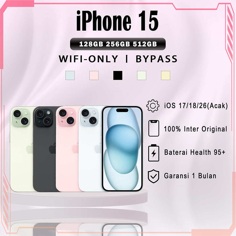 iPhone 15 Bekas Second 128/256/512GB Dynamic Island Normal / BH 95%+ WIFI-ONLY/Simlock, HandPhone Ap