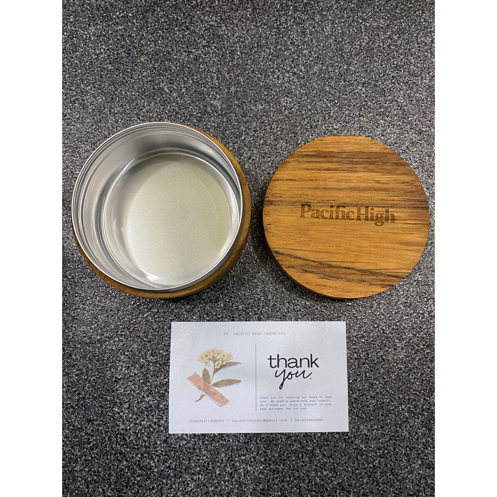 Seventwooden - Cream Jar Kayu Jati Free Custom Nama/Logo/Foto