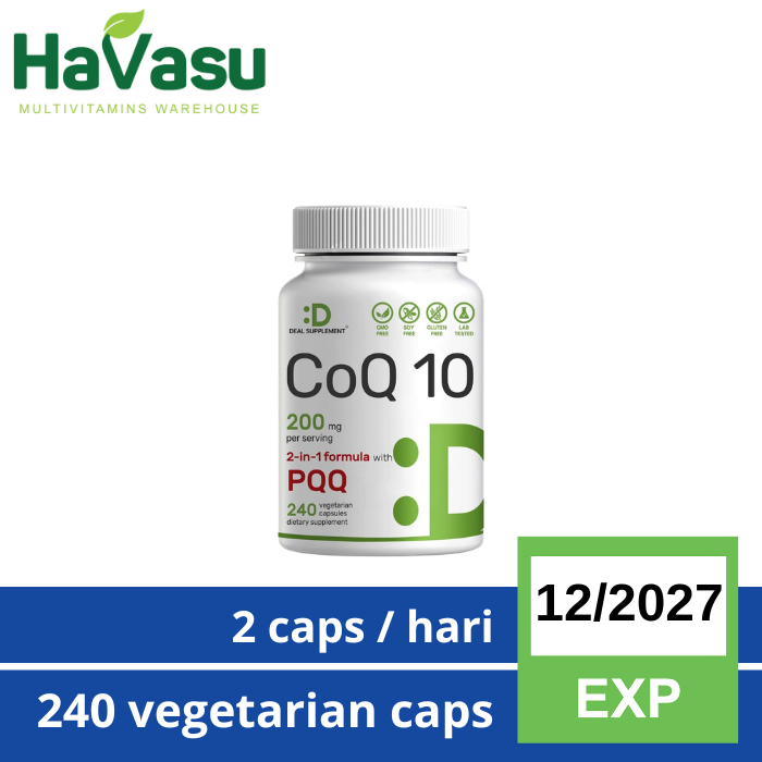 Deal Supplement CoQ10 200mg & PQQ 200mcg Coenzyme Q10 Vegetarian Antioxidant