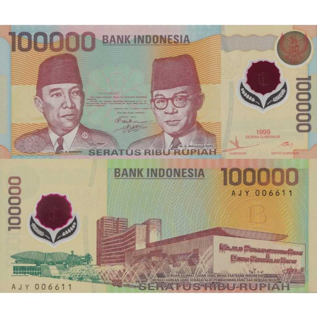 Indonesia 100000 Rupiah 1999 UNC-Original-gress __polymer__