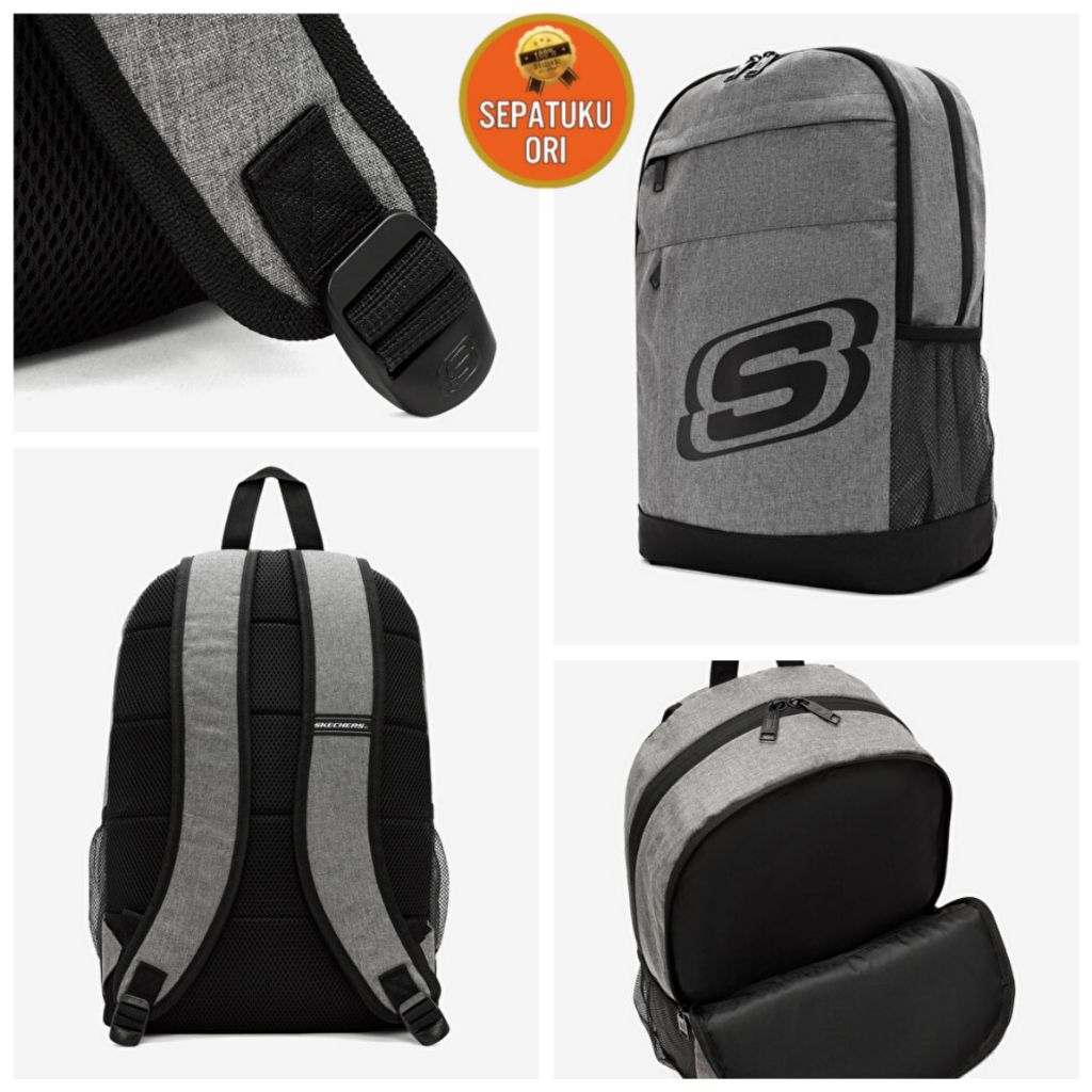 TAS RANSEL UNISEX SKECHERS BACKPACK BAG BLACK GREY NEW ORI BNIB ONE SIZE SKCH7326-GRY