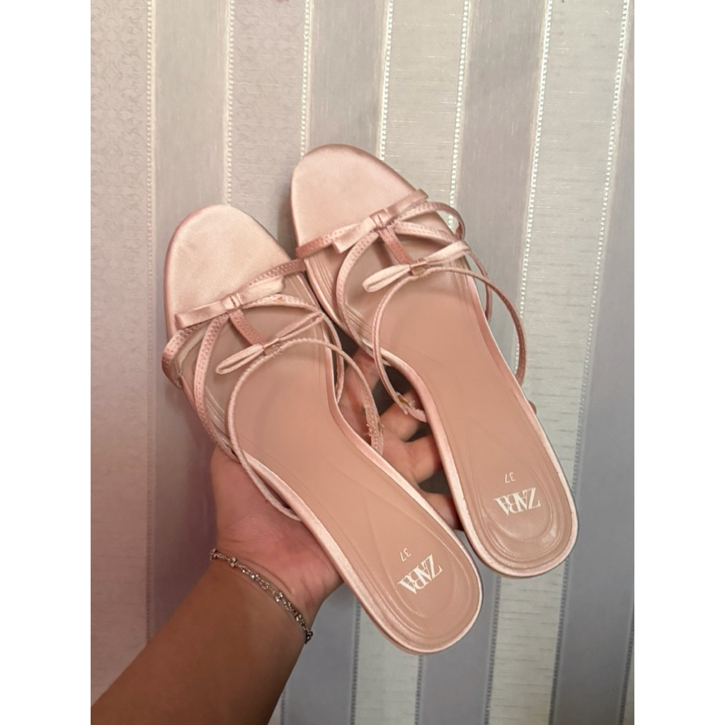 heels zara pink satin bow NEW