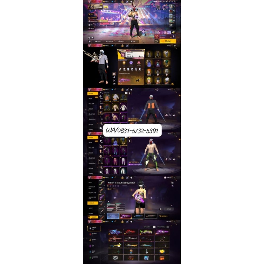 AKUN FF SULTAN-LEVEL TINGGI, SKIN LENGKAP READY AKUN FF MURAH-BAGUS FULL SKIN