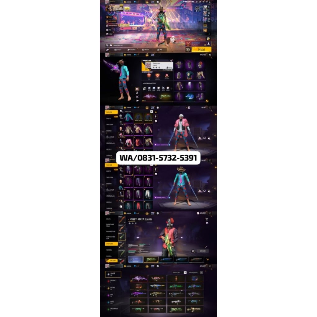 AKUN FF SULTAN-LEVEL TINGGI, SKIN LENGKAP READY AKUN FF MURAH-BAGUS FULL SKIN