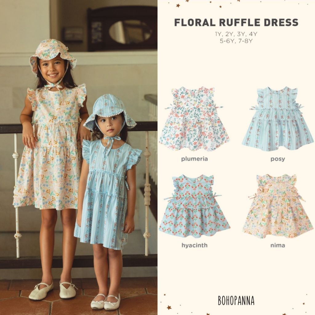 BOHOPANNA - FLORAL RUFFLE DRESS BOHOPANNA - DRESS ANAK - DRESS BAYI - BAJU ANAK - DRESS ANAK BOHOPAN
