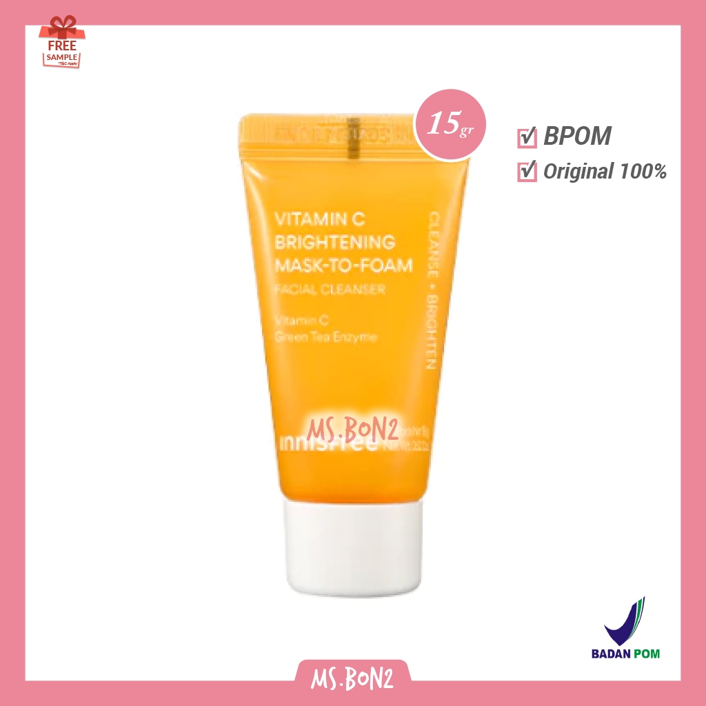 BPOM Innisfree Vitamin C Brightening Mask to Foam Facial Cleanser 15gr 15ml - Sabun Cuci Wajah Sekal