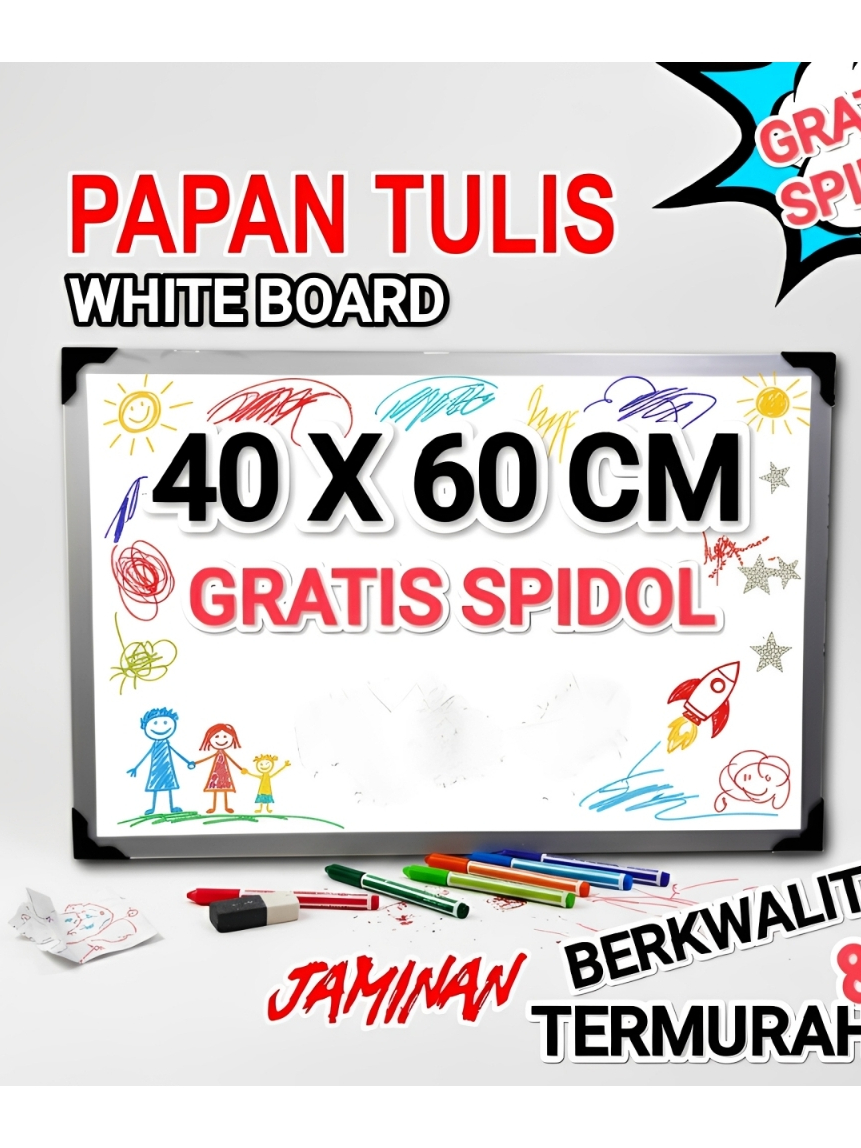 PAPAN TULIS ANAK WHITEBOARD UKURAN 40X60 CM