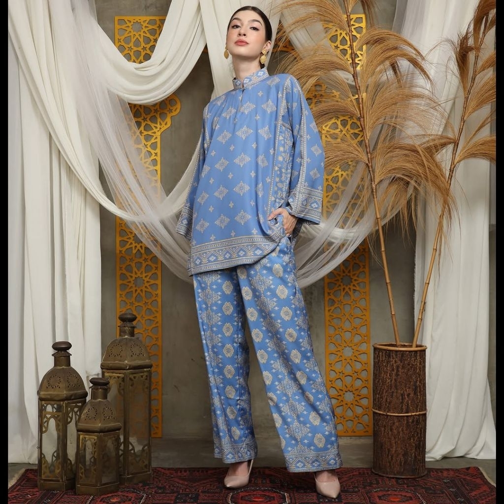 Baju Setelan Wanita | Setelan Biru | Setelan Modern | Setelan Premium | Setelan Jumbo | One Set Wani