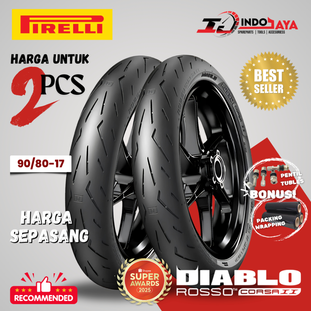 [PAKET SEPASANG 2 BAN] BAN PIRELLI DIABLO ROSSO CORSA 2 ( 90/80-17 ) SOFT COMPOUND RING 17 / BAN BAL