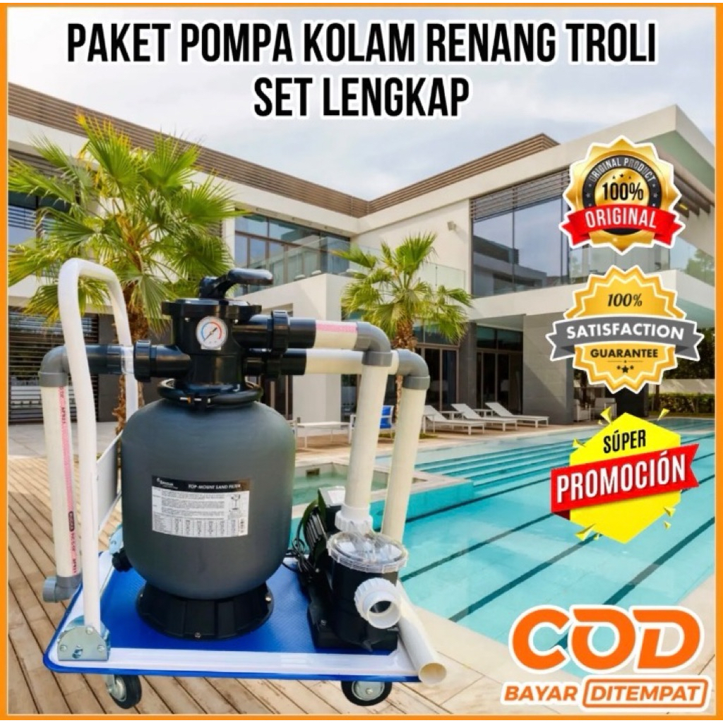 Paket Pompa Vacum Kolam Renang Portable Troli Mesin Pompa Kolam Renang