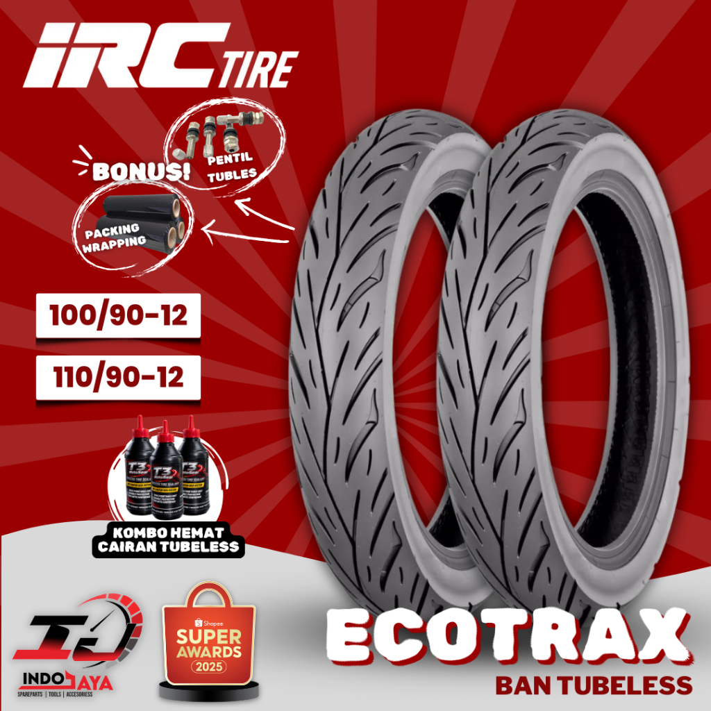 [PAKET SEPASANG] BAN LUAR TUBELESS IRC ECOTRAX NR96 (100/90-12 - 110/90-12) RING 12 BAN SCOOPY DEPAN