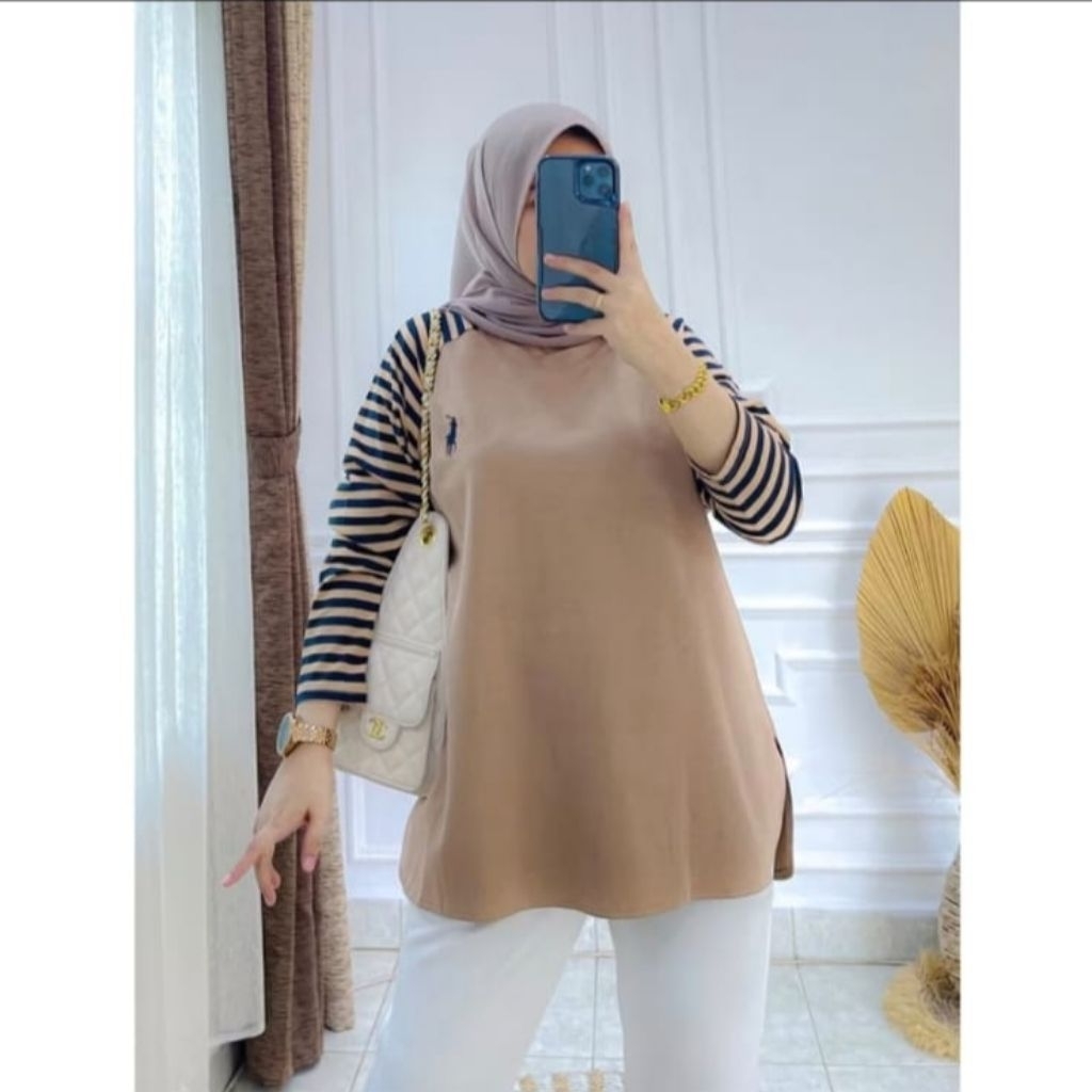 kaos wanita lengan panjang garis