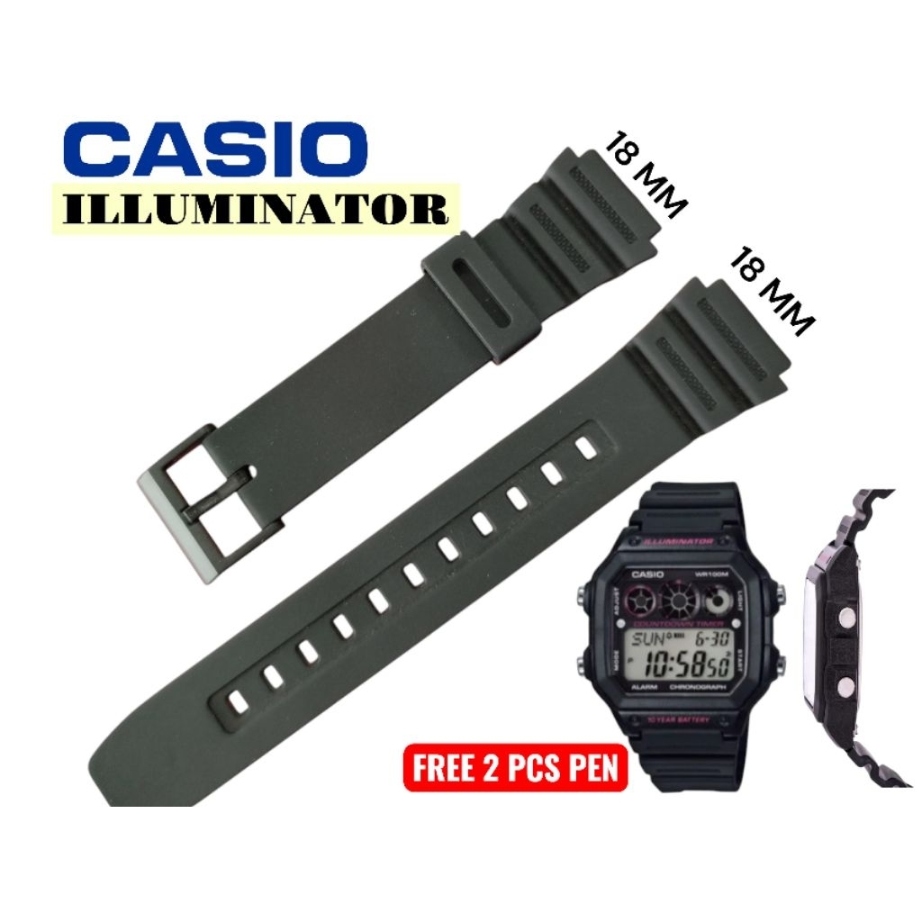 Tali Jam Tangan Casio illuminator AE-1300W|Casio WR-100M||Rubber Tebal – high quality,Kuat, Tahan Ai