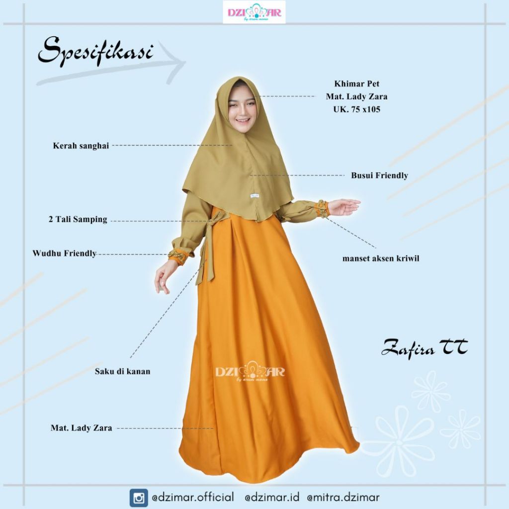 Gamis Syar'i Zafira TT Dzimar Pink Navy Lengan Panjang Dengan Hijab Model Modern