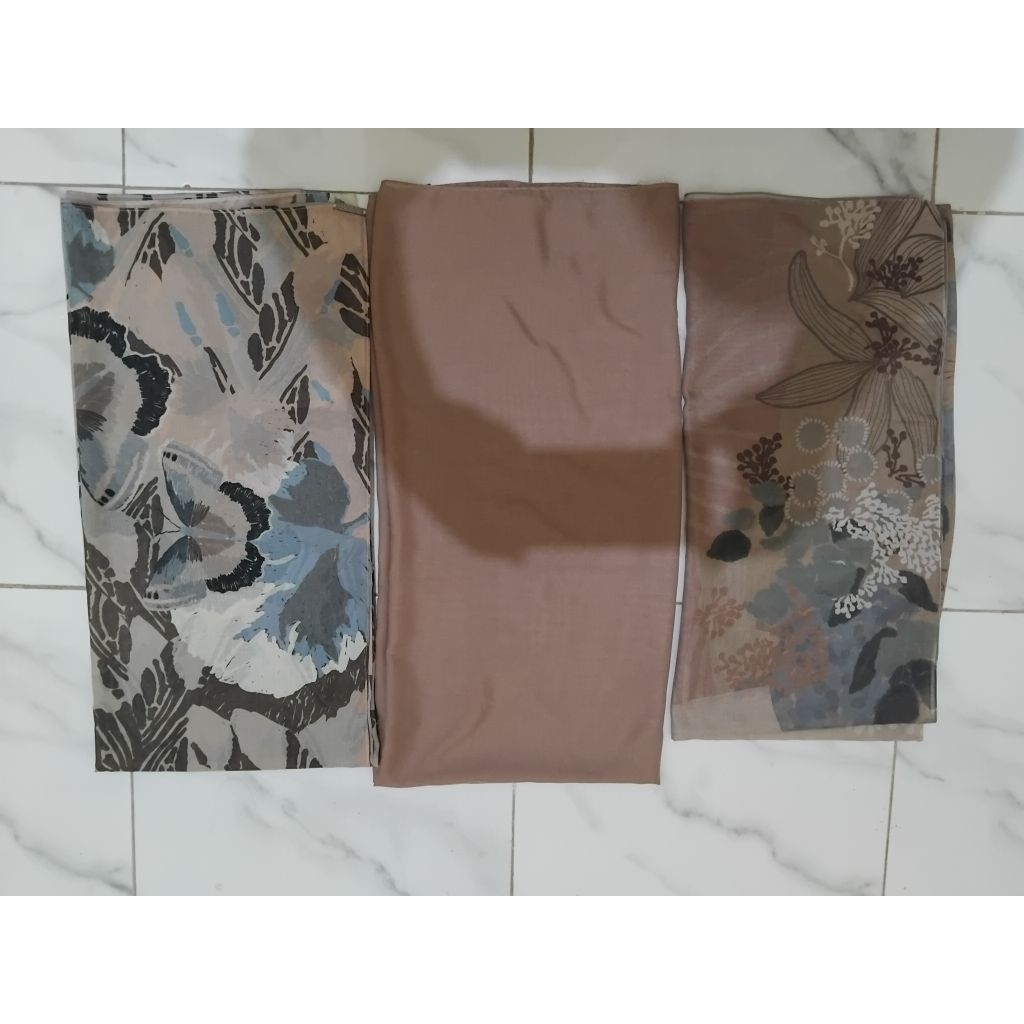 preloved bundling kamiidea scarf (sadu scarf warna brown pink, jemima scarf brown pink, dan voal kam