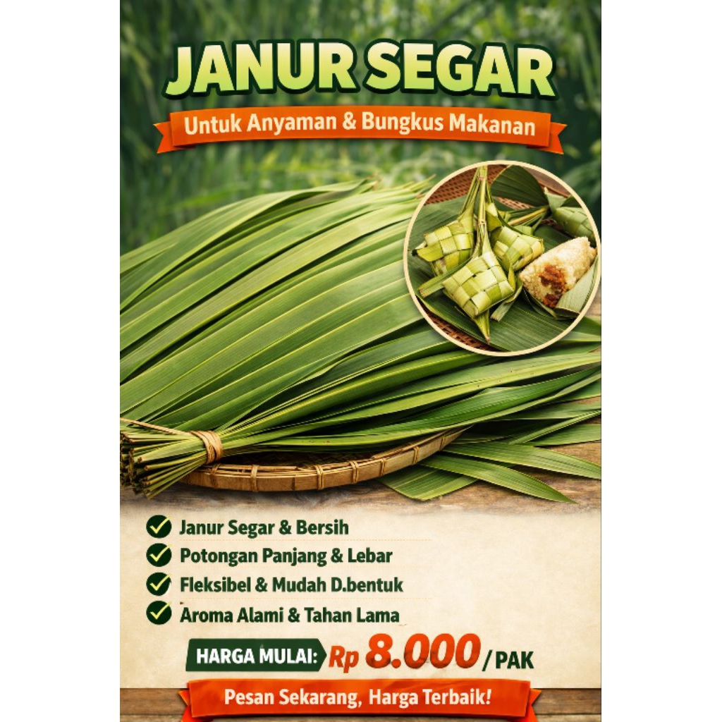 Janur Segar Berkualitas | Daun Kelapa Muda untuk Anyaman Ketupat & Dekorasi | Siap Pakai